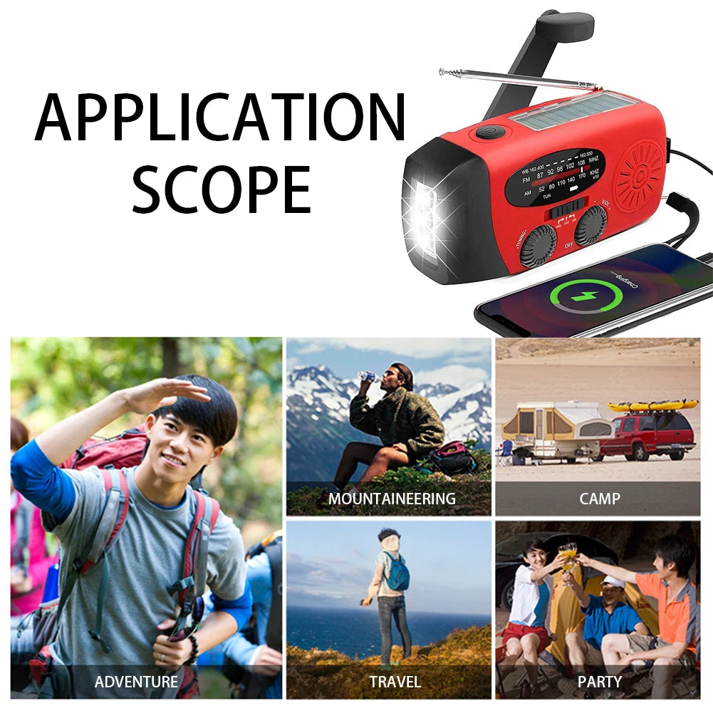 Emergency Hand Crank Radio Multi Functional Solar Powered Portable Emergency Radio For Camping Hiking