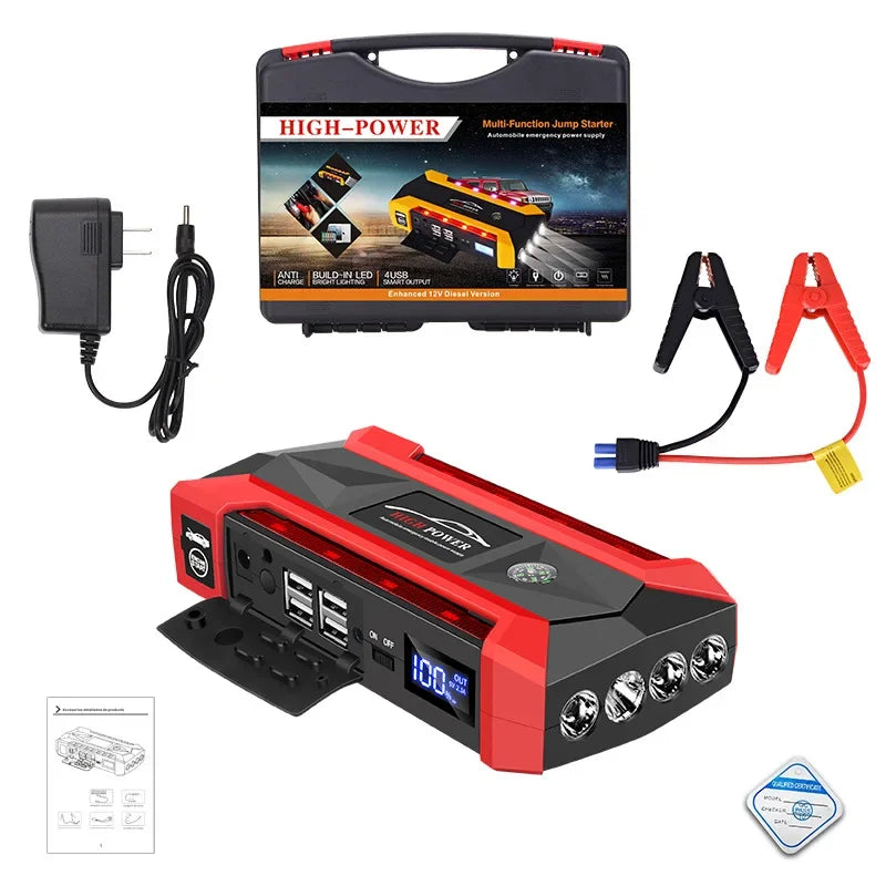 Intelligent 30000mAh Car Jump Starter - Features Advanced Safety Protection to Safely Jump Start Your 12V Vehicle Without Help