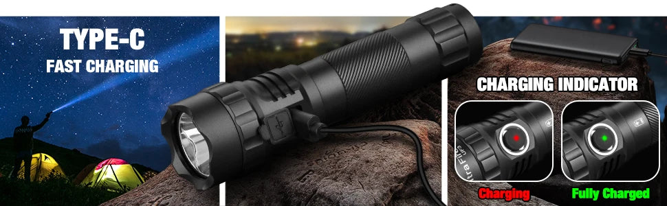 UltraFire UF3 Tactical Flashlight 1200LM Powerful Police LED Torch 3 Modes 21700 USB C Rechargeable with 360° Belt Clip Holster