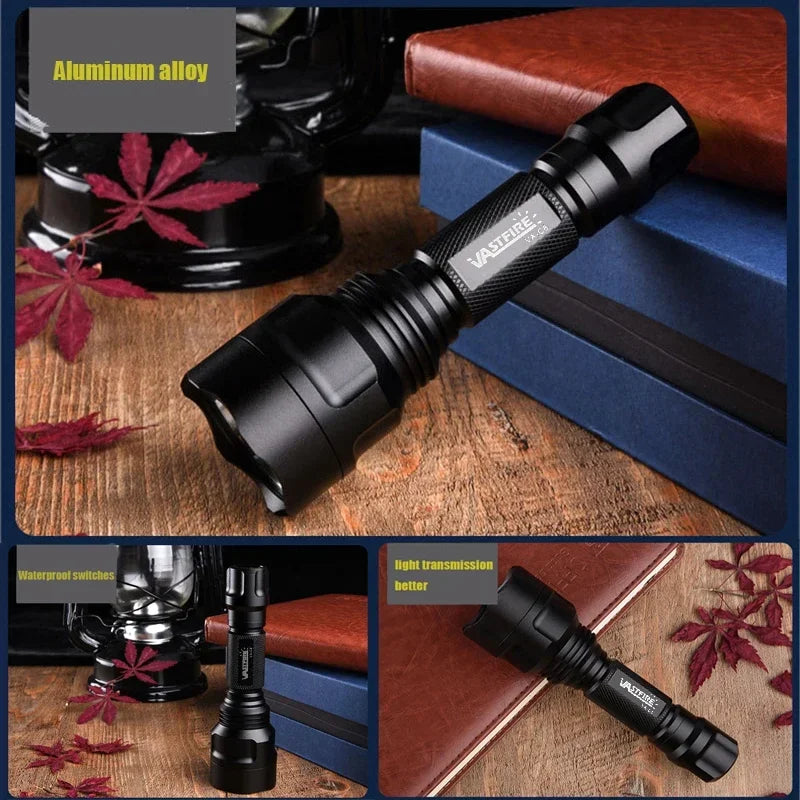 LED Tactical Hunting Flashlight Green/Red/White Torch USB Rechargeable 350LM 600-800 Yards Range C8 Shooting Scout Lights Set