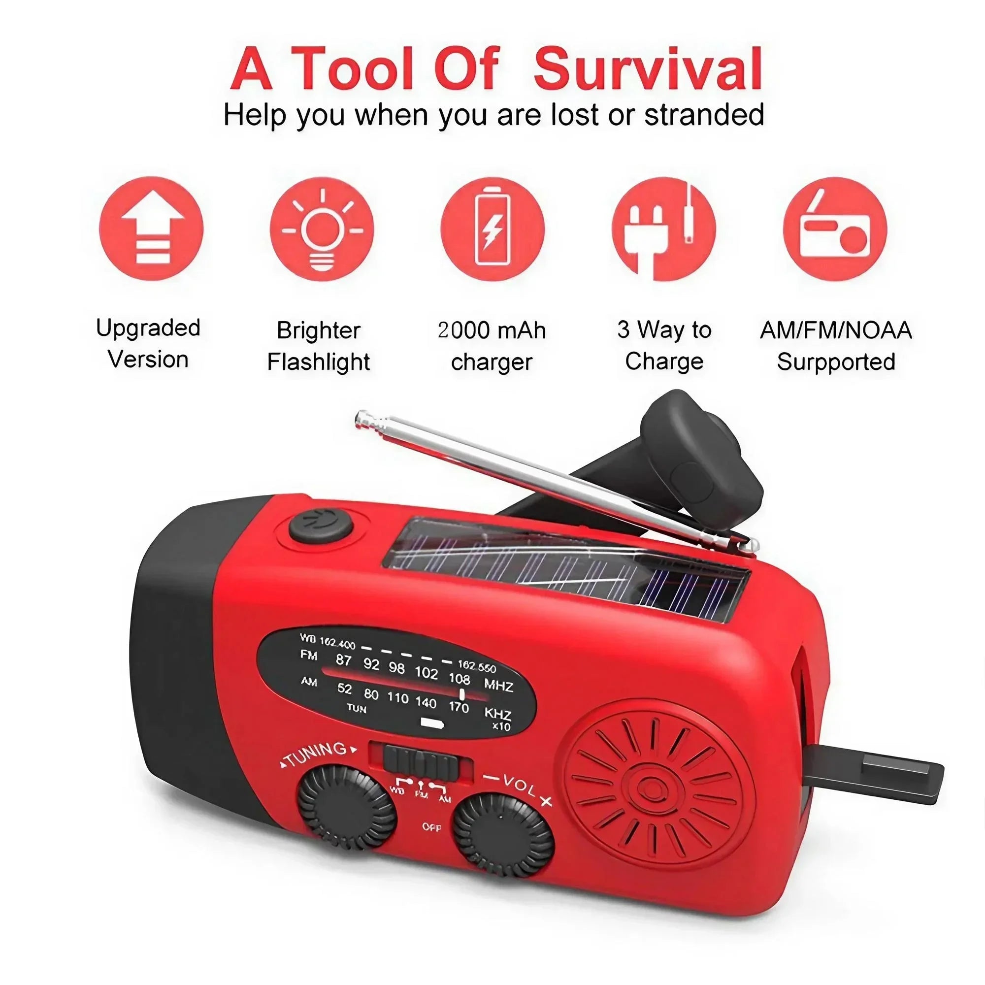 Emergency Radio Solar Power Hand Crank Radio Global Receiver High Quality LED Torch Reading Light SOS Alarm 2000mAh