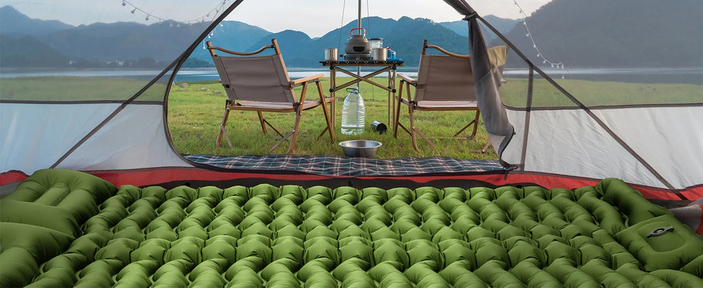 Double Sleeping Pad 4" Thick for 2 Person with Pillow Built-in Foot Pump Inflatable Mattress for Backpacking Hiking