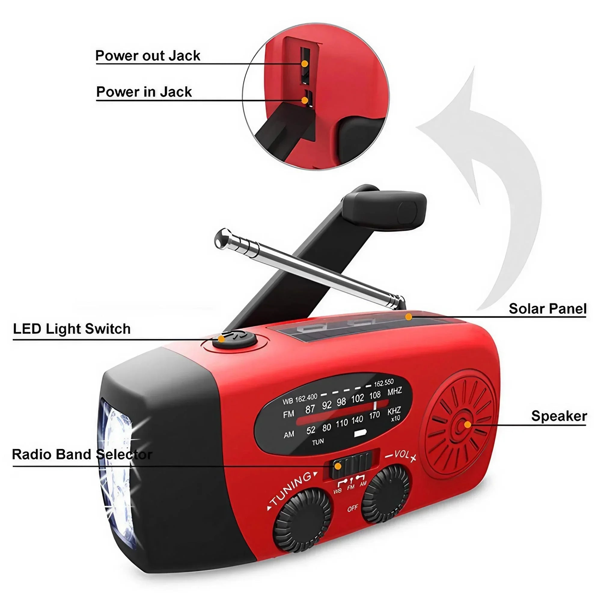 Emergency Radio Solar Power Hand Crank Radio Global Receiver High Quality LED Torch Reading Light SOS Alarm 2000mAh