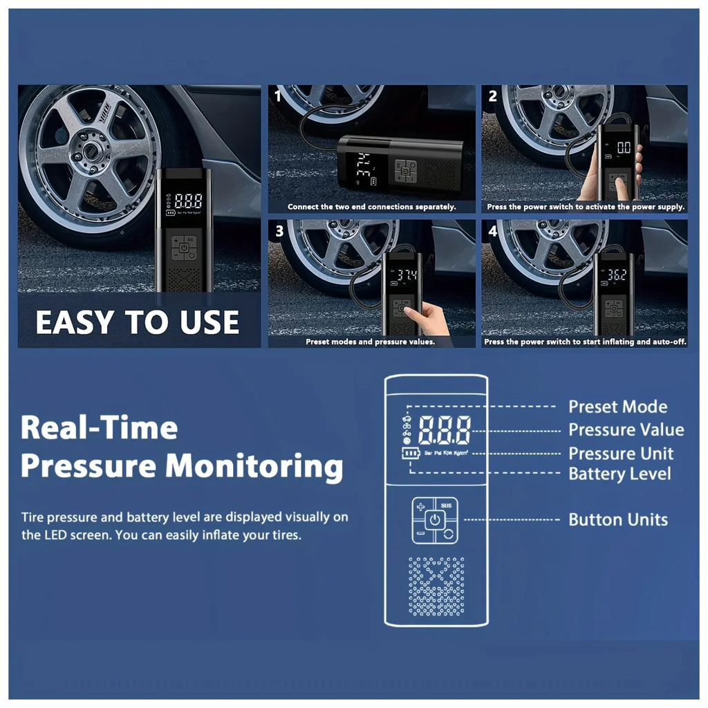 Portable Car Air Compressor 3X Faster 150PSI Cordless Tire Inflator Pump with Digital Gauge for Car Motorcycle Bike Air Pump