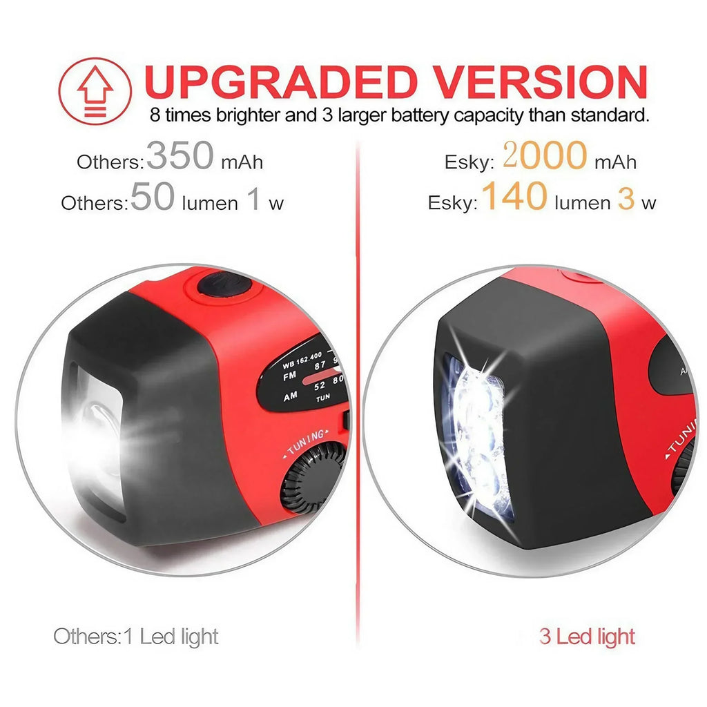 Emergency Radio Solar Power Hand Crank Radio Global Receiver High Quality LED Torch Reading Light SOS Alarm 2000mAh