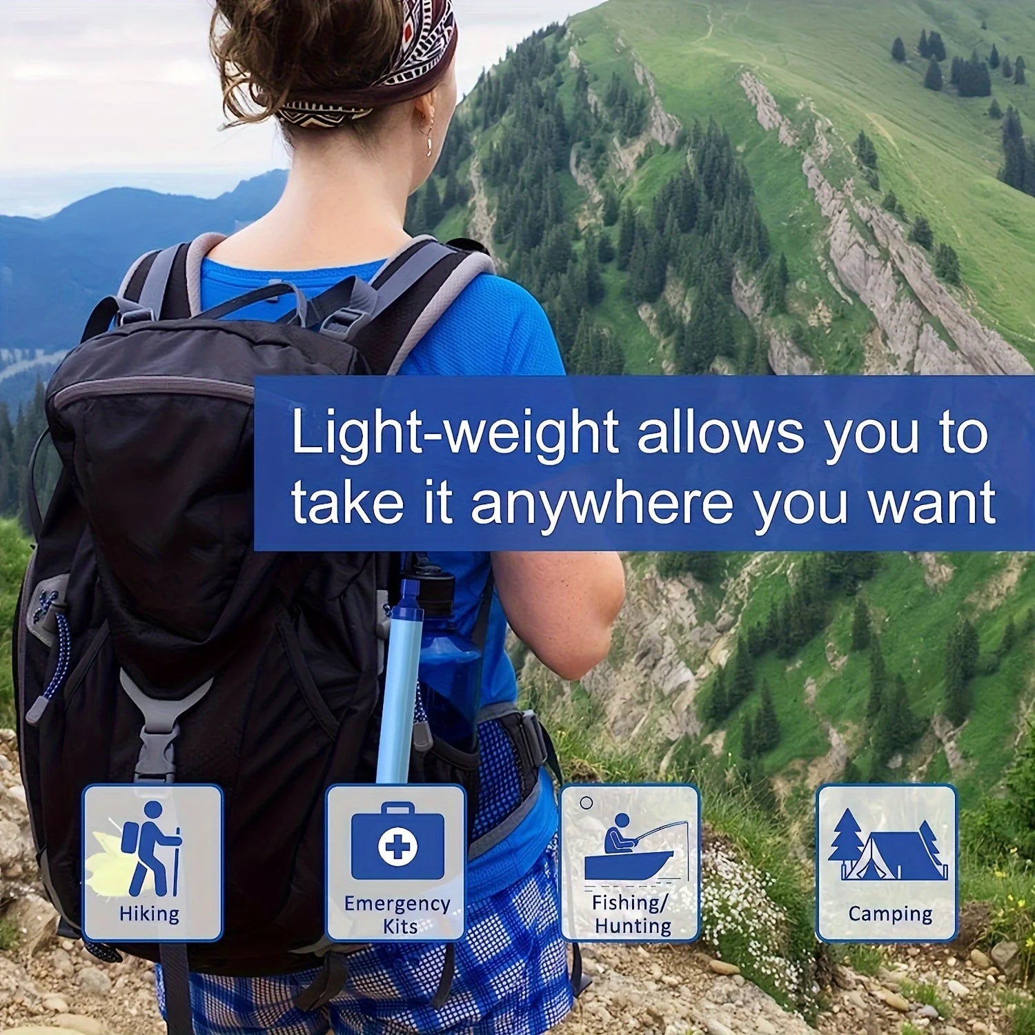 1 pajita purificadora de agua portátil de 4 etapas - Elimina el 99.9999% de las impurezas - Ideal para aventuras al aire libre, filtra hasta 1.500 L