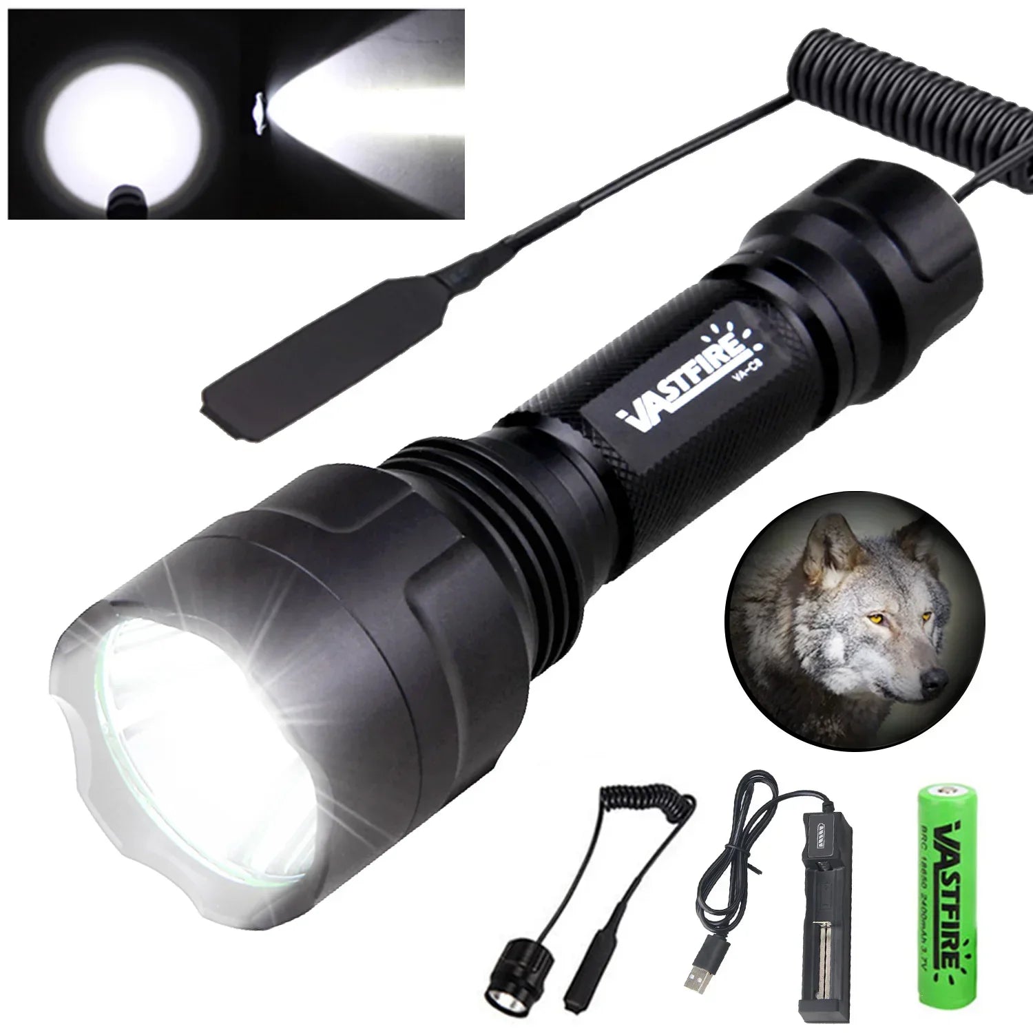LED Tactical Hunting Flashlight Green/Red/White Torch USB Rechargeable 350LM 600-800 Yards Range C8 Shooting Scout Lights Set