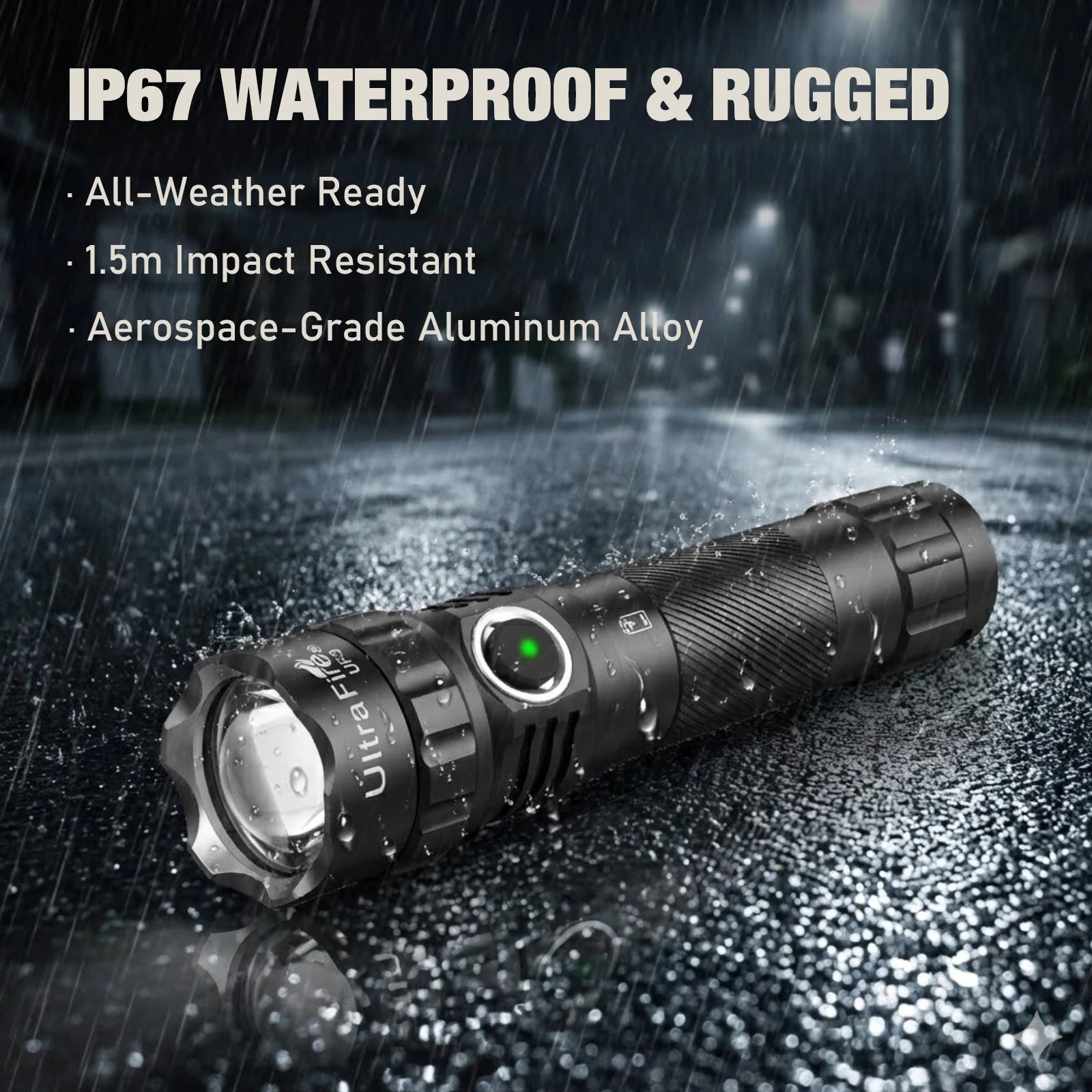 UltraFire UF3 Tactical Flashlight 1200LM Powerful Police LED Torch 3 Modes 21700 USB C Rechargeable with 360° Belt Clip Holster