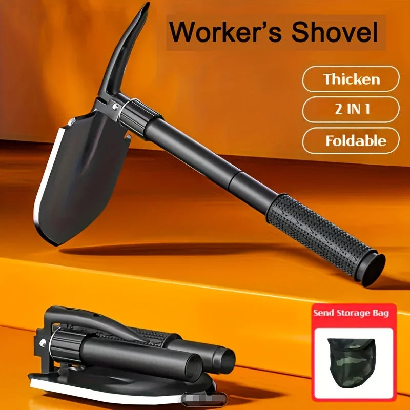 Tactical Folding Shovel – Stainless Steel Survival Tool with Saw, Pick & Camo Bag