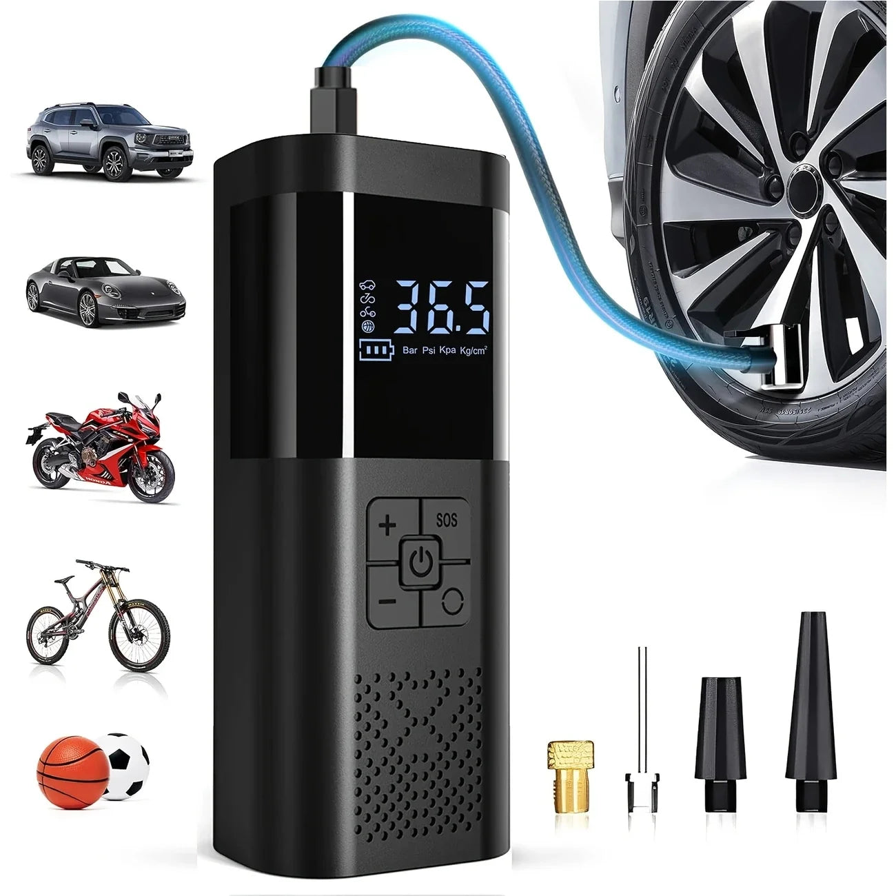 Compresor de aire portátil para coche 3 veces más rápido Inflador de neumáticos inalámbrico de 150PSI con manómetro digital para bomba de aire de coche, motocicleta y bicicleta