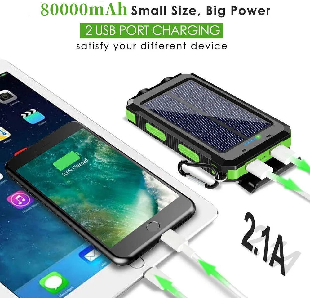 Power Bank Solar 80000mAh Cargador Portátil Poverbank Batería Externa Luz Potente LDE para Todos los Smartphones