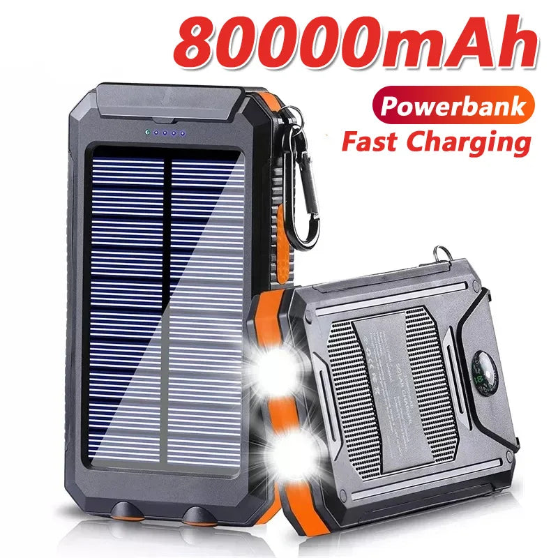 Power Bank Solar 80000mAh Cargador Portátil Poverbank Batería Externa Luz Potente LDE para Todos los Smartphones