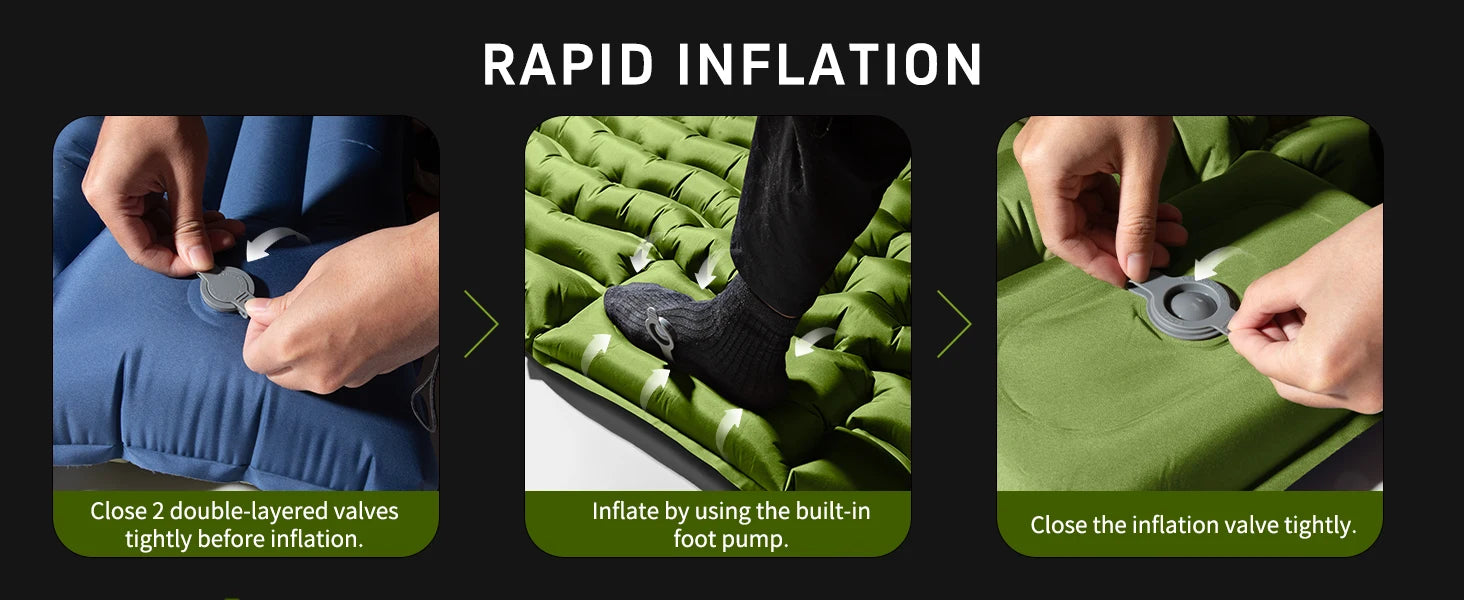 Double Sleeping Pad 4" Thick for 2 Person with Pillow Built-in Foot Pump Inflatable Mattress for Backpacking Hiking