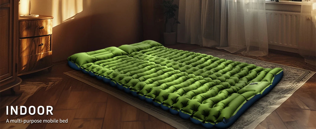 Double Sleeping Pad 4" Thick for 2 Person with Pillow Built-in Foot Pump Inflatable Mattress for Backpacking Hiking