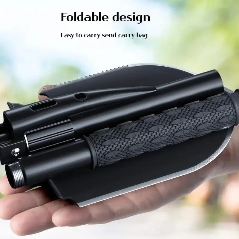 Tactical Folding Shovel – Stainless Steel Survival Tool with Saw, Pick & Camo Bag