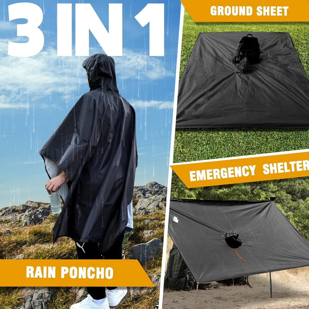 Hooded Rain Poncho for Adults Waterproof Lightweight Rain Coat for Men Women Reusable Rain Jacket for Emergency Outdoor