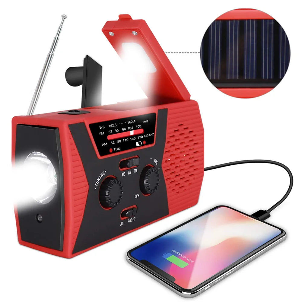 Emergency Solar Hand Crank Radio With AM/FM LED Reading Lamp SOS Alarm