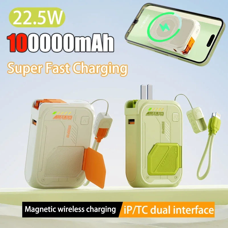 22.5W Magnetic Power Bank 100000mAh Wireless Fast Charging with Plug Phone Holder Portable Charger for IPhone Magsafe Powerbank