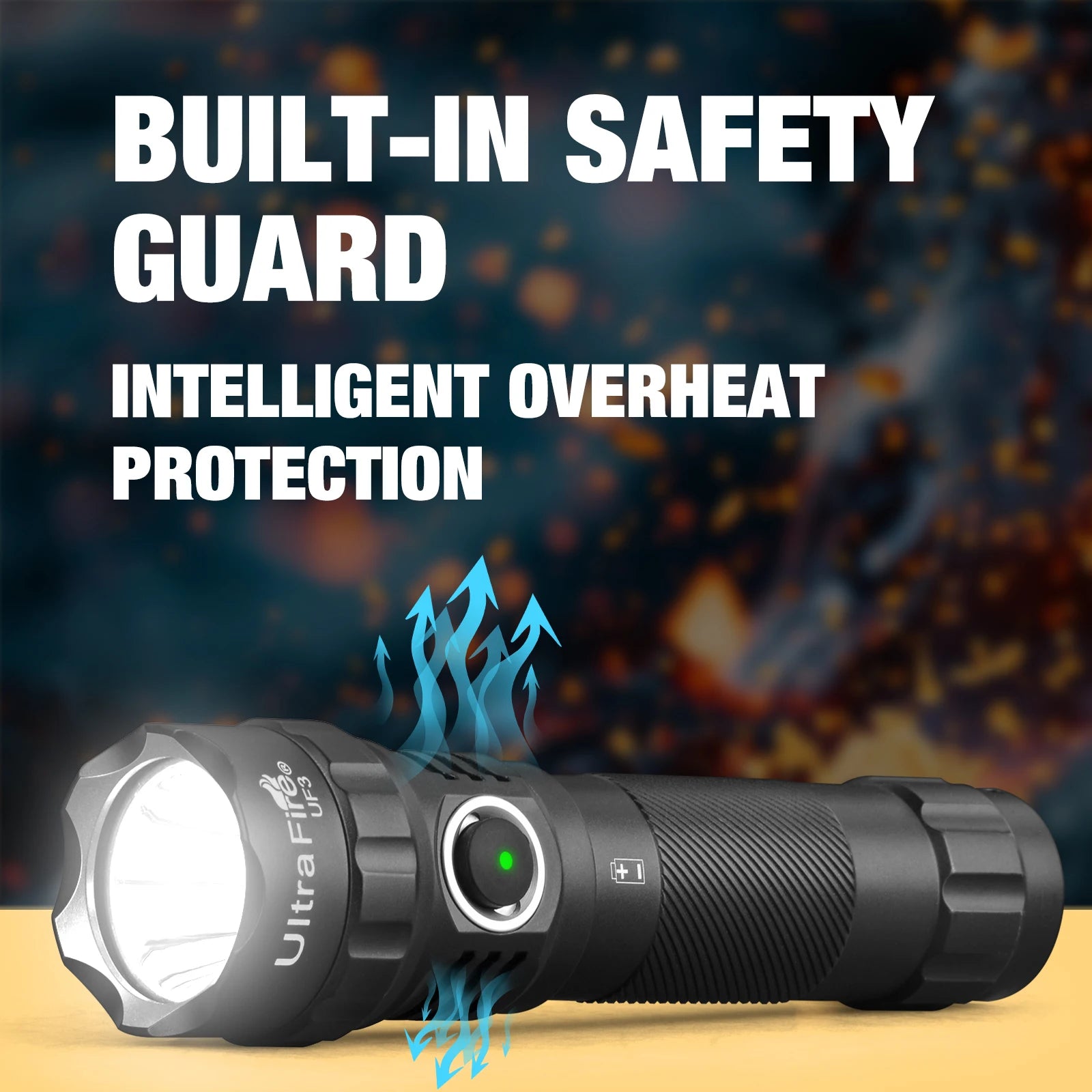 UltraFire UF3 Tactical Flashlight 1200LM Powerful Police LED Torch 3 Modes 21700 USB C Rechargeable with 360° Belt Clip Holster