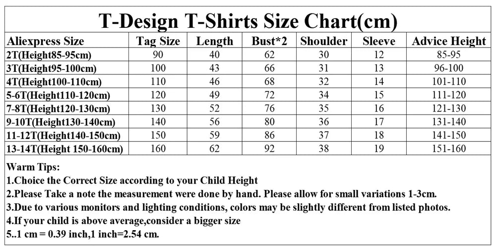 Classic T-shirts for Boys or Girls Cotton Short Sleeve Children's Kids 2 to 14 Years old