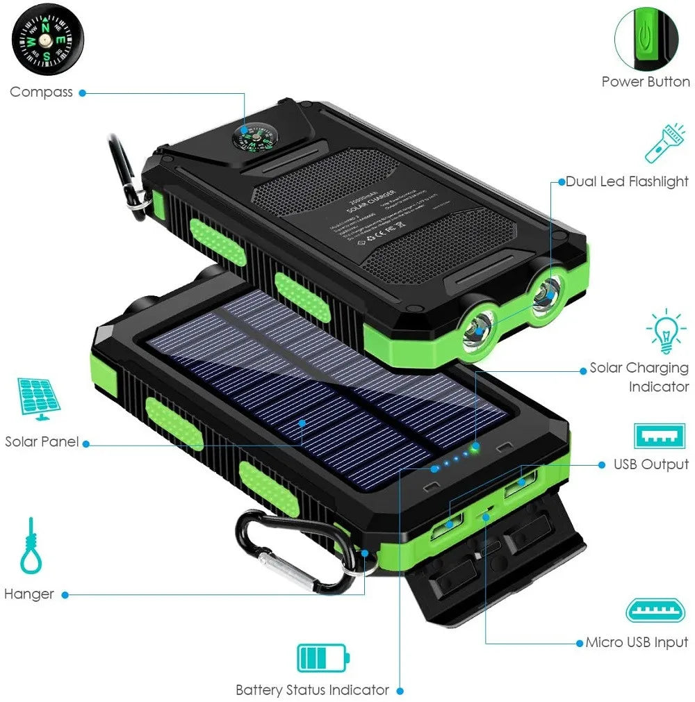 Power Bank Solar 80000mAh Cargador Portátil Poverbank Batería Externa Luz Potente LDE para Todos los Smartphones