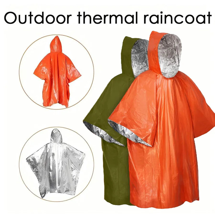 Poncho de lluvia de emergencia con capucha - Paquete de 2, PE, resistente al agua y con forro térmico de Mylar, mantas de supervivencia para exteriores, equipo de camping