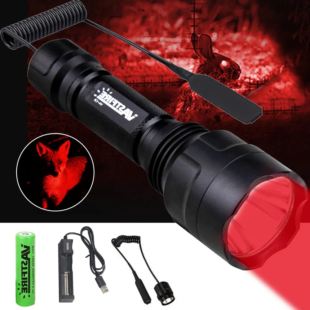 LED Tactical Hunting Flashlight Green/Red/White Torch USB Rechargeable 350LM 600-800 Yards Range C8 Shooting Scout Lights Set