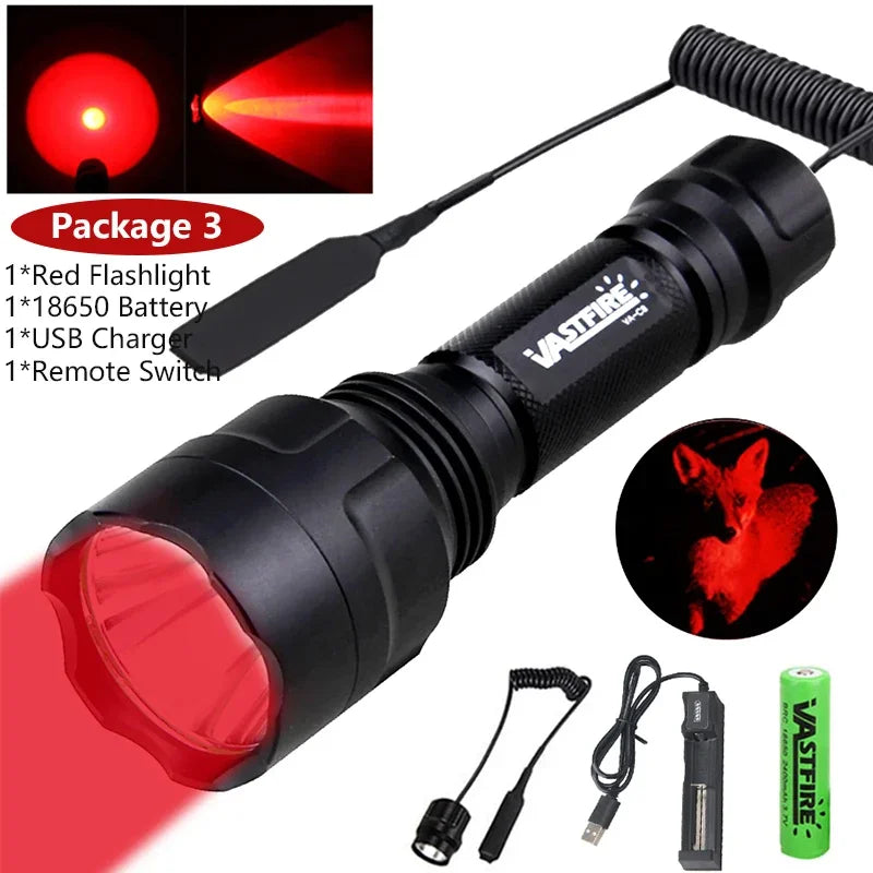 LED Tactical Hunting Flashlight Green/Red/White Torch USB Rechargeable 350LM 600-800 Yards Range C8 Shooting Scout Lights Set