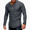 Men's Sport Long Sleeve round Neck T-shirt with Pleats Ultra Slim Fit