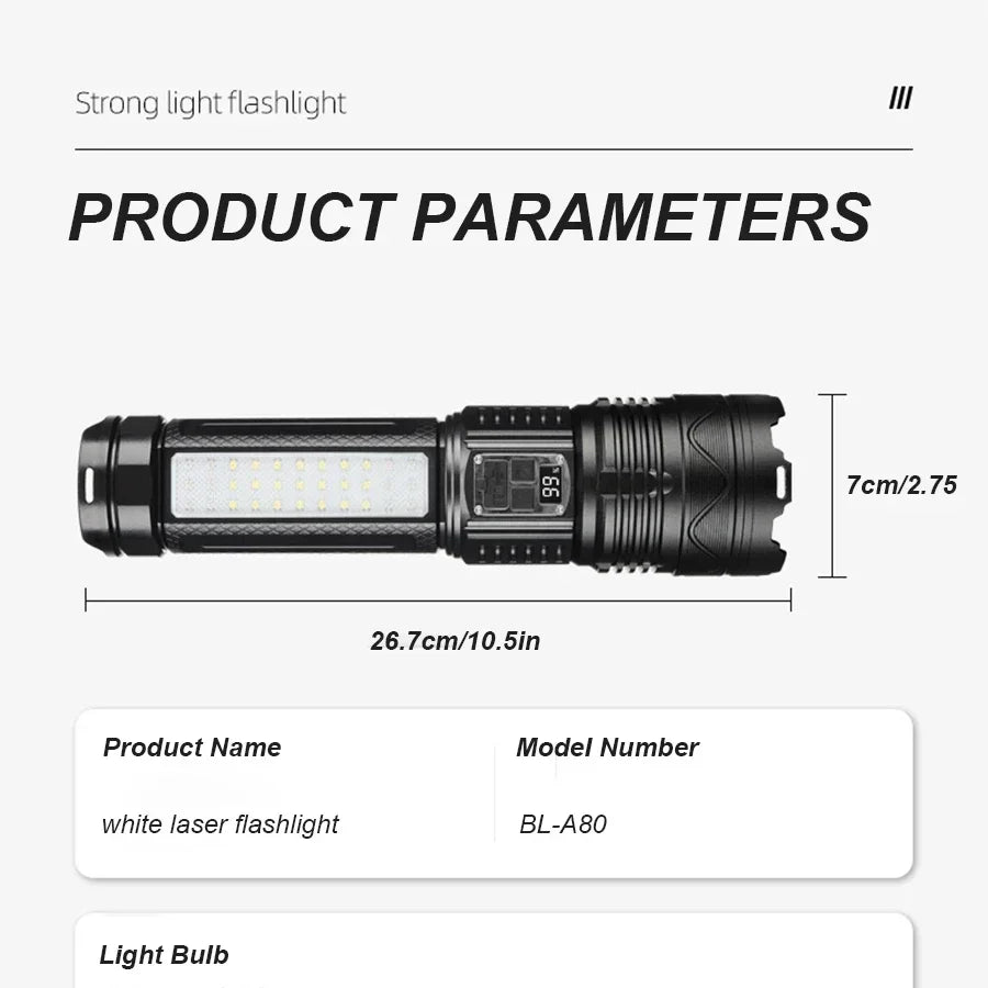 Ultra Bright Long-range Tactical Flashlight High Power LED Rechargable Torch Built-in 15000mAh Battery Camping Hunting Lantern