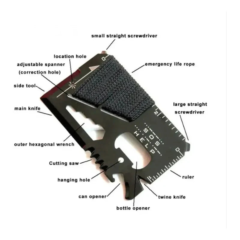 Credit Card Multitool, Lever Gear Toolcard, Pocket Tool  with Bottle Opener, Various Measuring Tools, for Outdoor, Hiking, Men.