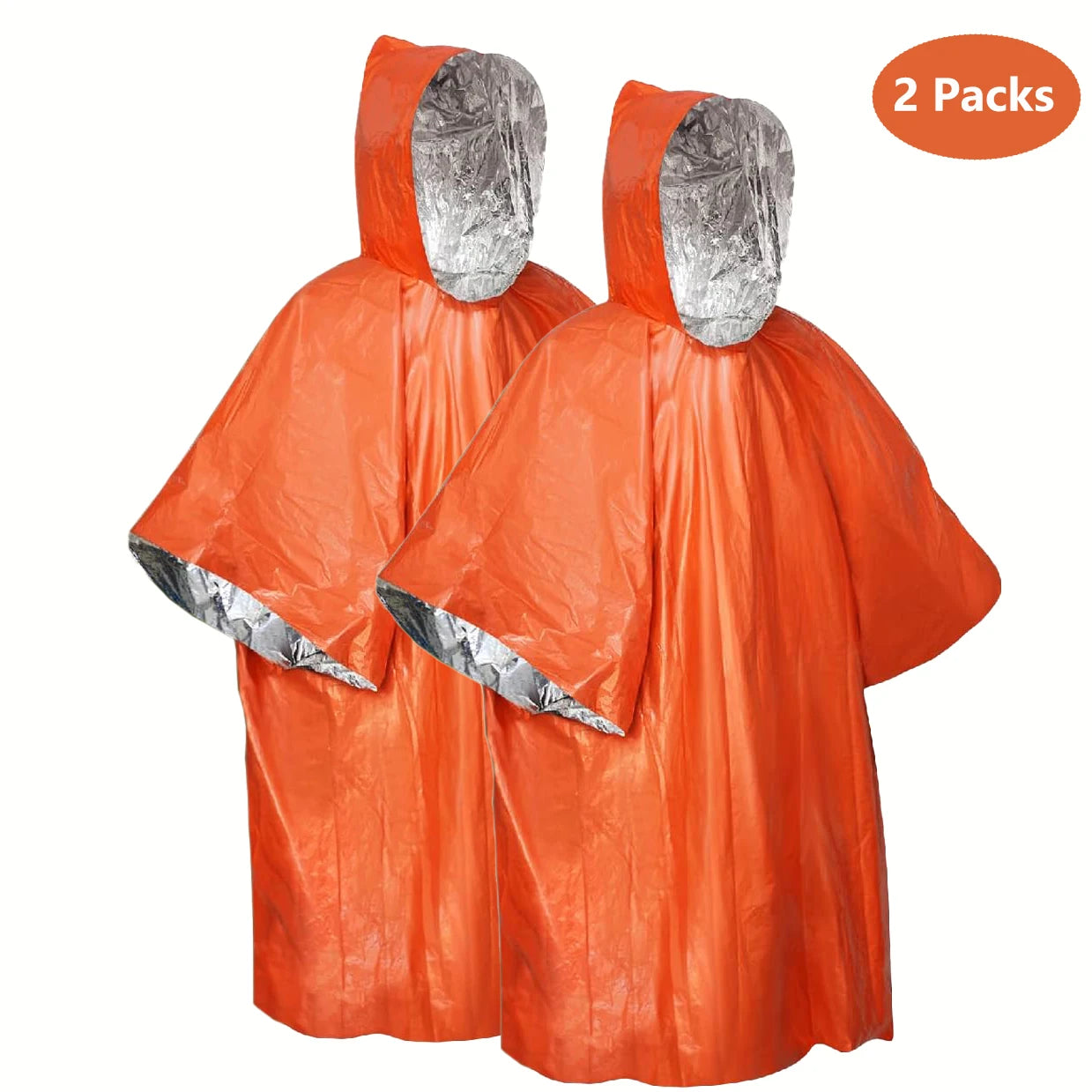 Emergency Rain Poncho with Hood - 2 Pack,PE,Water-Resistant & Thermal Mylar Lined,Survival Blankets for Outdoors,Camping Gear