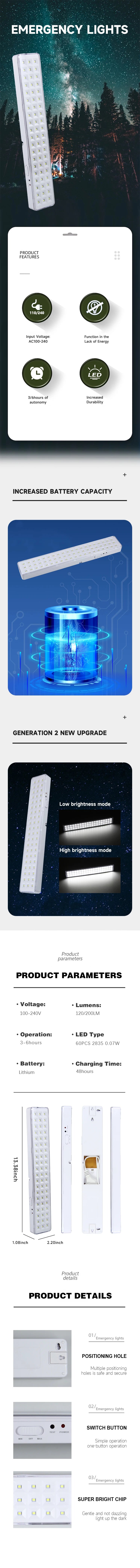 Emergency Evacuation Light 60 LEDs Handheld Fire Lamp Wall Mounted Emergency Lamps Rechargeable Lighting for Power Failure Use