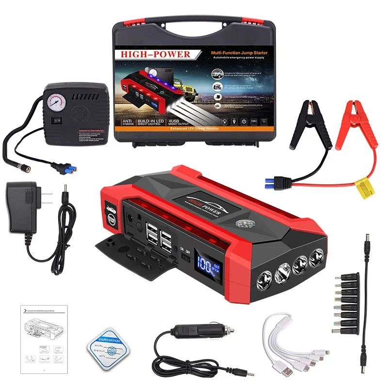 Intelligent 30000mAh Car Jump Starter - Features Advanced Safety Protection to Safely Jump Start Your 12V Vehicle Without Help