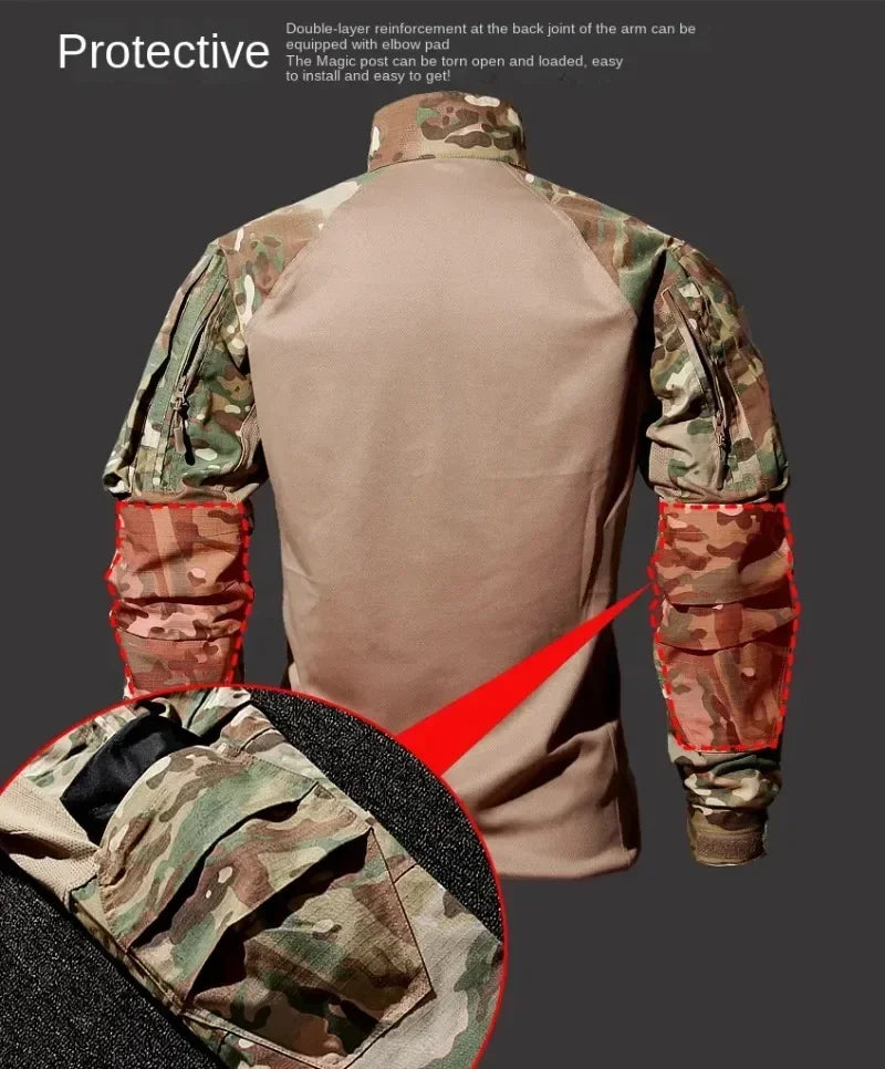 Outdoor Tactical Sets Men Wear-resistant Hunting Uniform Sweatshirt+Multi-pocket Cargo Pant 2 Pcs Suits Hiking Combat Set