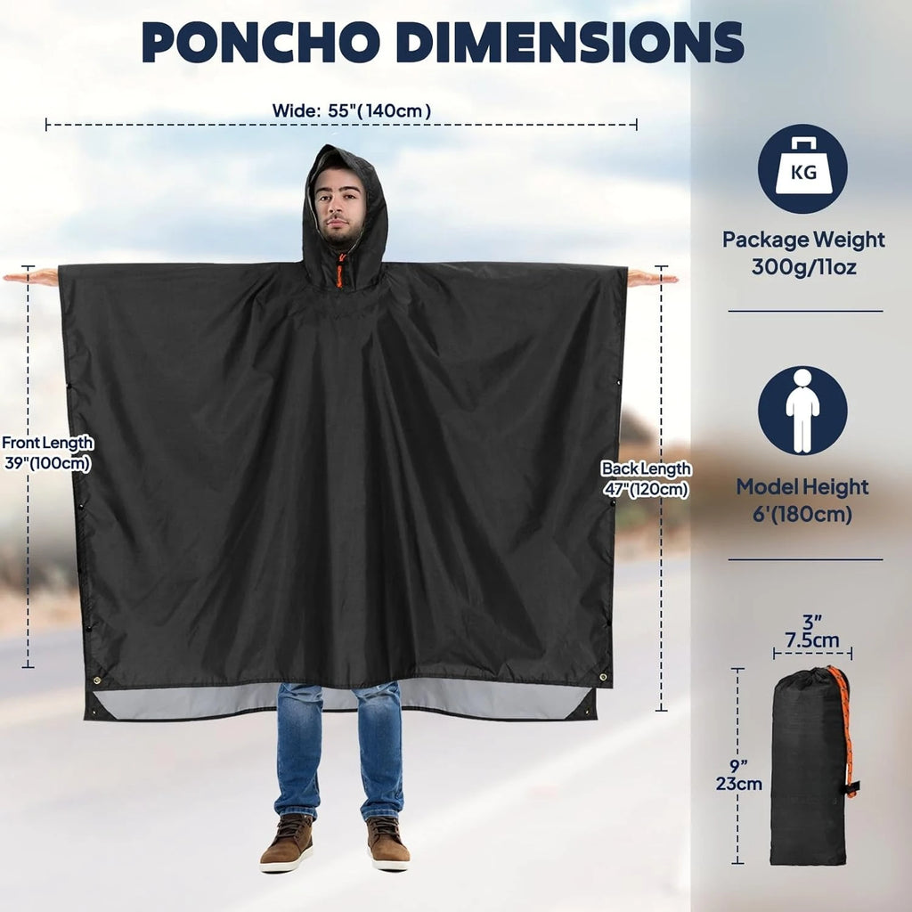 Hooded Rain Poncho for Adults Waterproof Lightweight Rain Coat for Men Women Reusable Rain Jacket for Emergency Outdoor