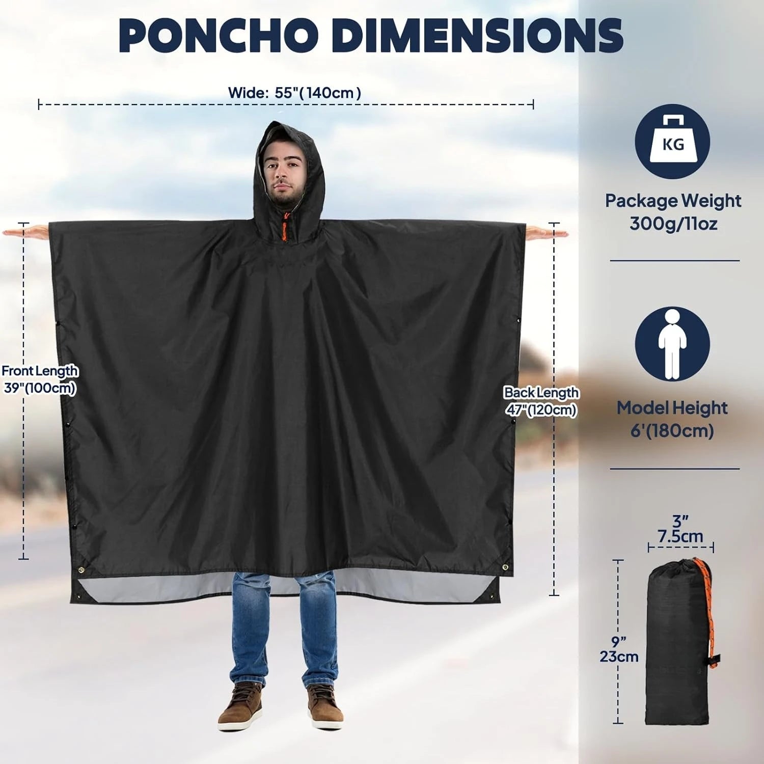 Hooded Rain Poncho for Adults Waterproof Lightweight Rain Coat for Men Women Reusable Rain Jacket for Emergency Outdoor