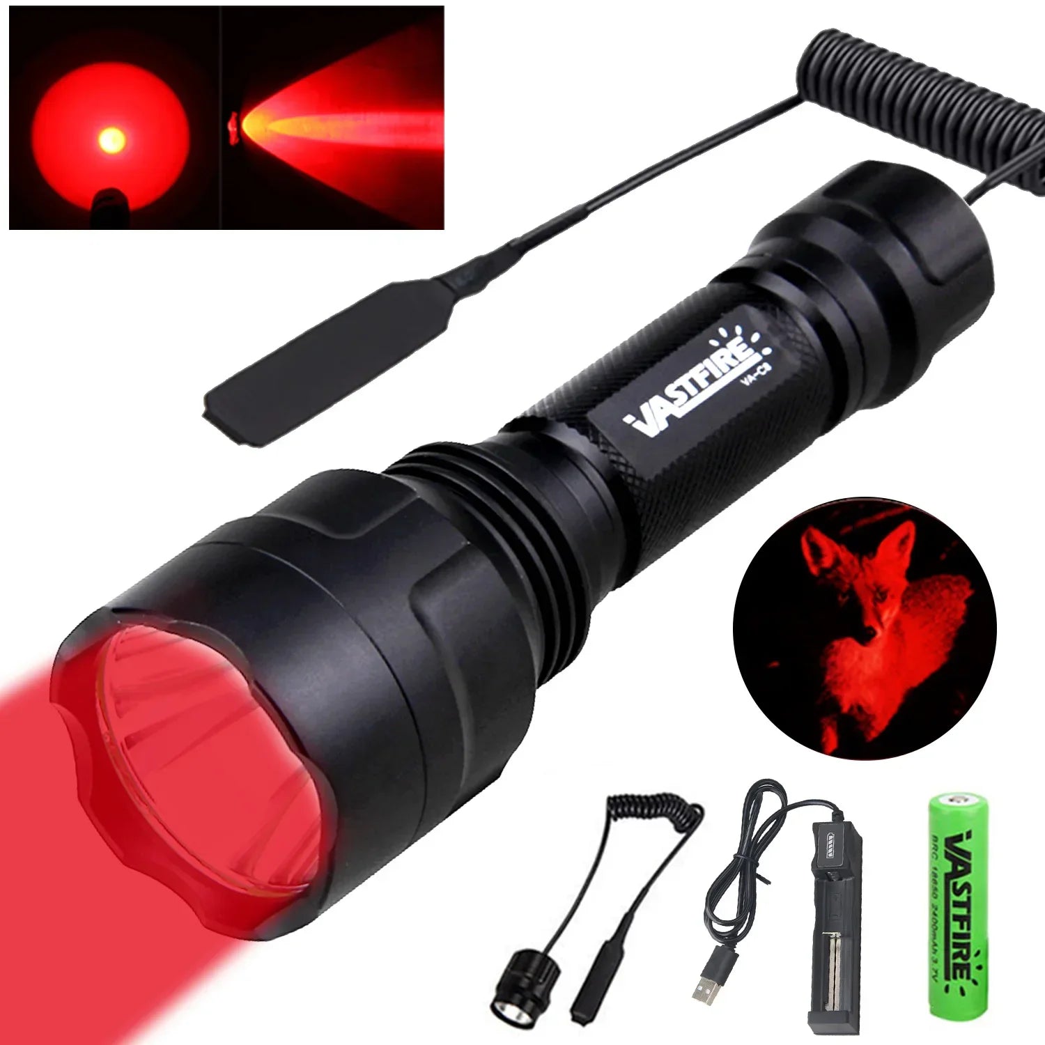 LED Tactical Hunting Flashlight Green/Red/White Torch USB Rechargeable 350LM 600-800 Yards Range C8 Shooting Scout Lights Set