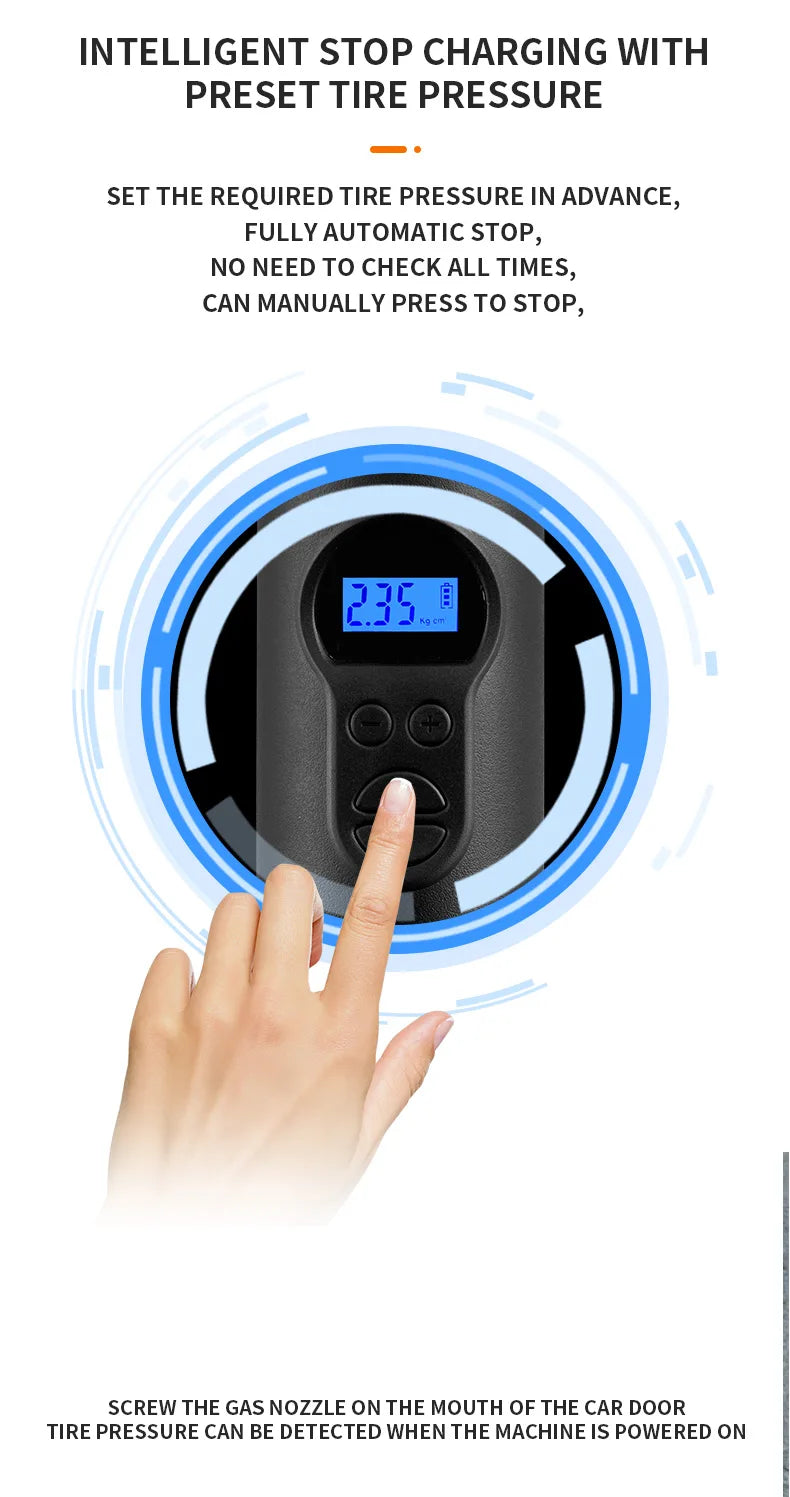 Car Wireless Electric Air Pump Portable Wired/Wireless Digital Touch Air Compressor 150PSI Suitable for Car Motorcycle Inflation