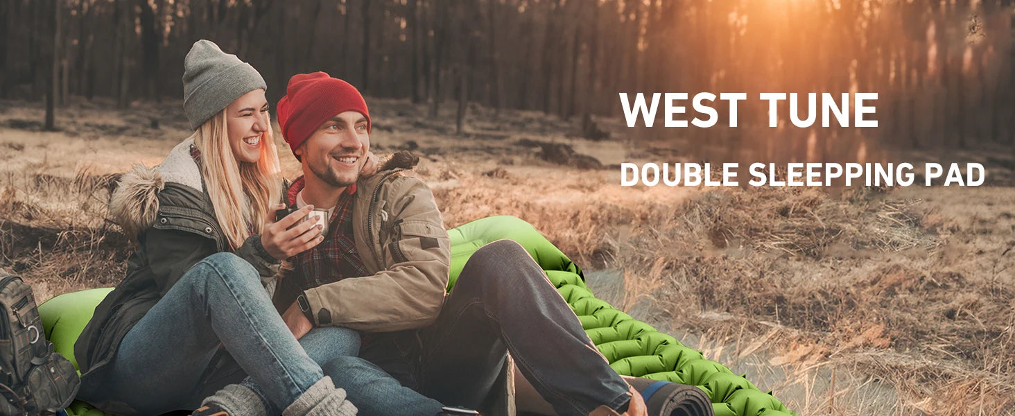 Double Sleeping Pad 4" Thick for 2 Person with Pillow Built-in Foot Pump Inflatable Mattress for Backpacking Hiking