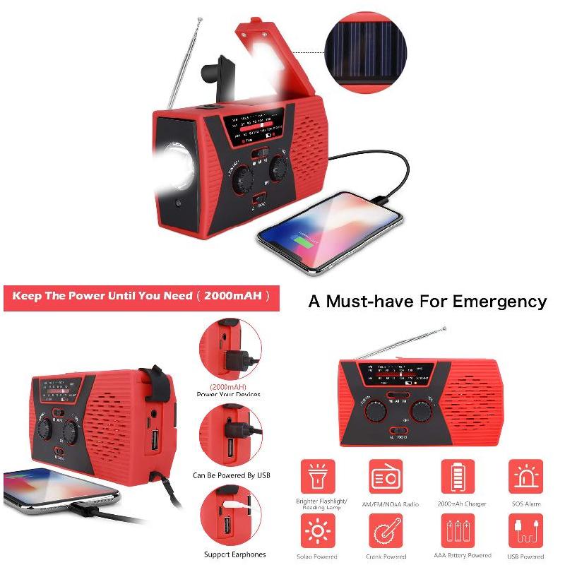 Emergency Solar Hand Crank Radio With AM/FM LED Reading Lamp SOS Alarm