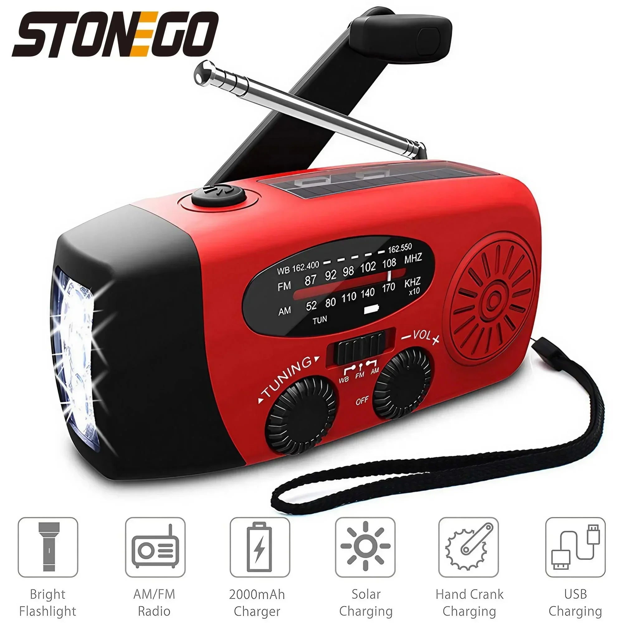 Emergency Radio Solar Power Hand Crank Radio Global Receiver High Quality LED Torch Reading Light SOS Alarm 2000mAh