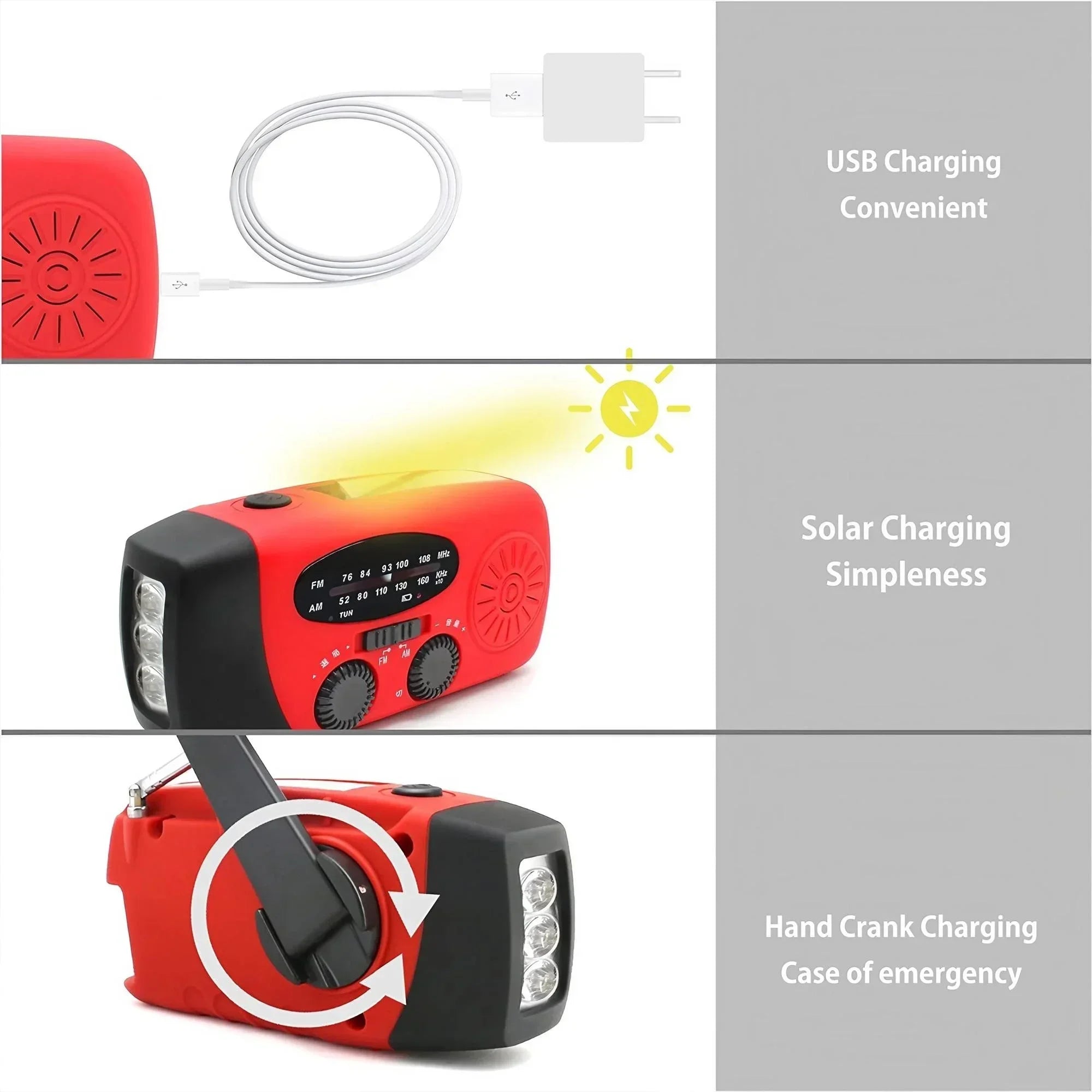 Emergency Radio Solar Power Hand Crank Radio Global Receiver High Quality LED Torch Reading Light SOS Alarm 2000mAh
