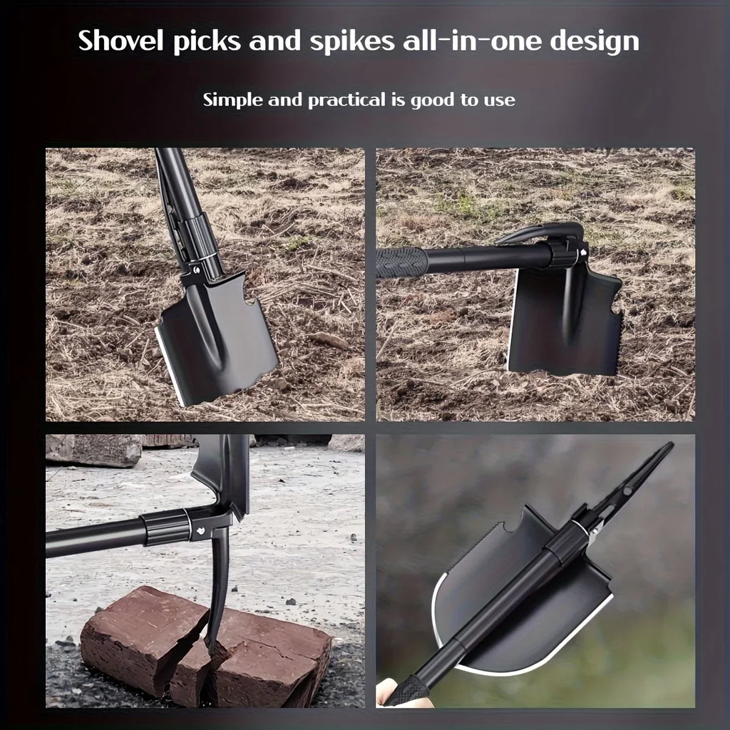 Tactical Folding Shovel – Stainless Steel Survival Tool with Saw, Pick & Camo Bag