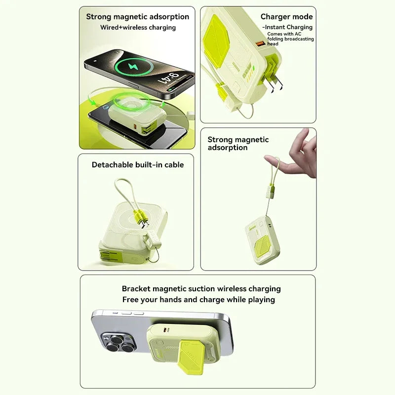 22.5W Magnetic Power Bank 100000mAh Wireless Fast Charging with Plug Phone Holder Portable Charger for IPhone Magsafe Powerbank
