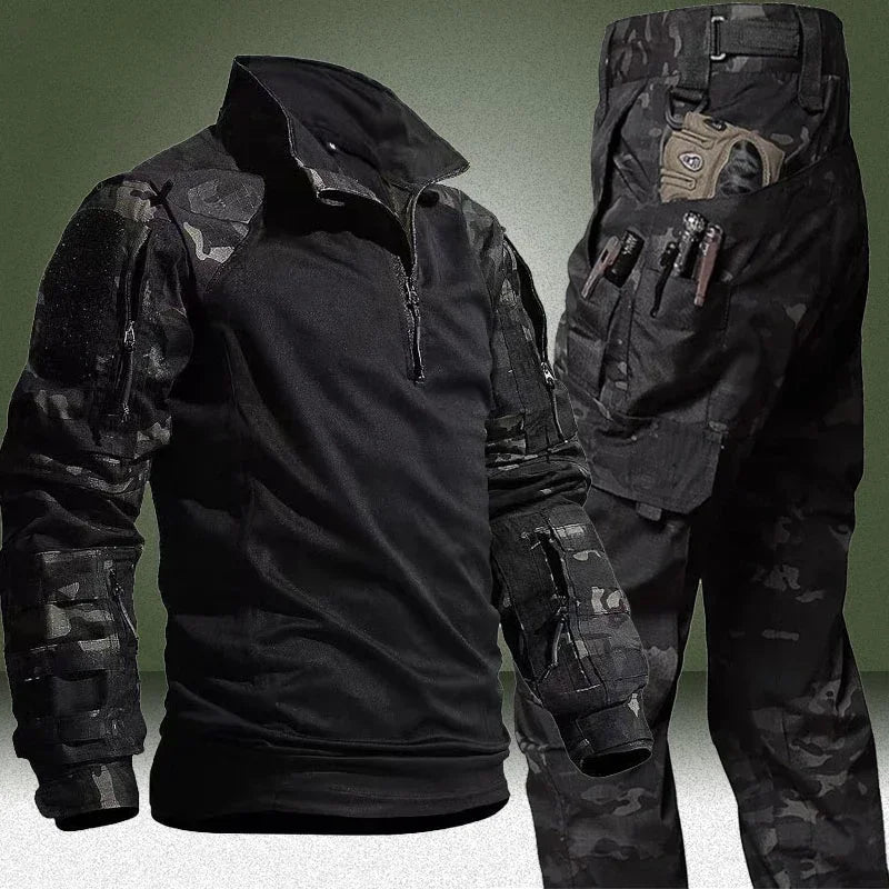 Outdoor Tactical Sets Men Wear-resistant Hunting Uniform Sweatshirt+Multi-pocket Cargo Pant 2 Pcs Suits Hiking Combat Set