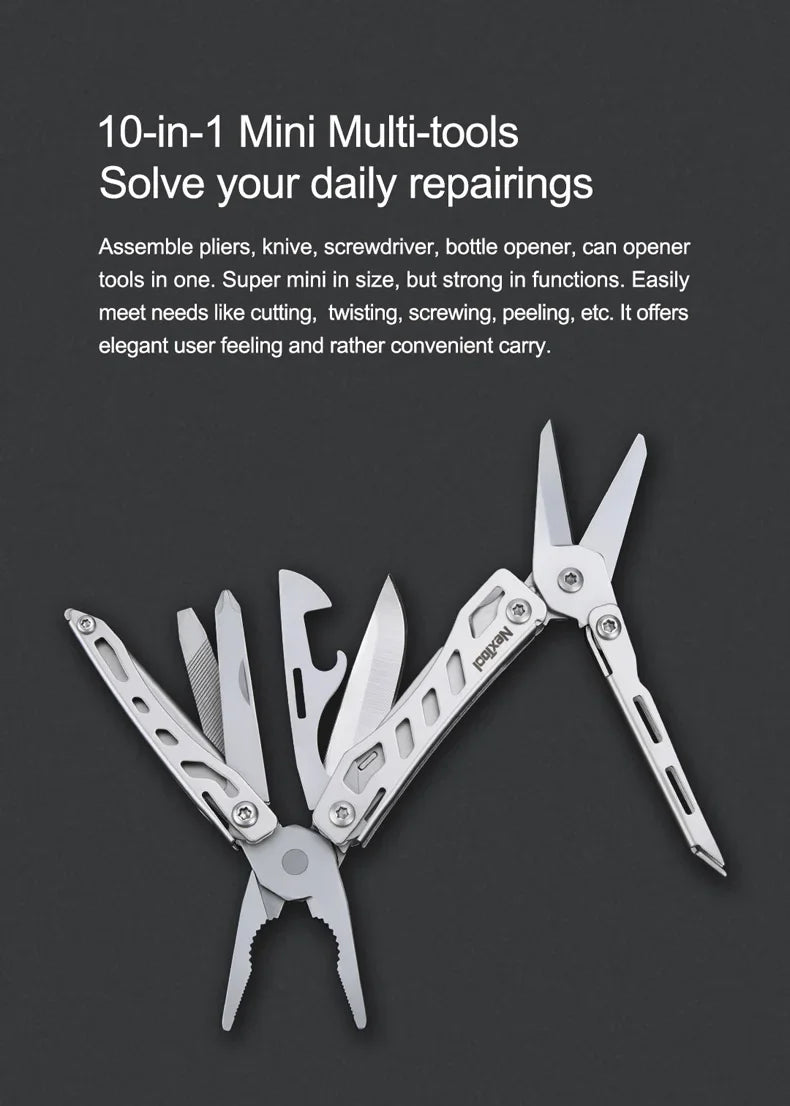 NexTool Mini Flagship Multitool 10 in 1 Mini Pocket Knife EDC Keychain Multi Tool Folding Pliers Scissors Bottle Opener