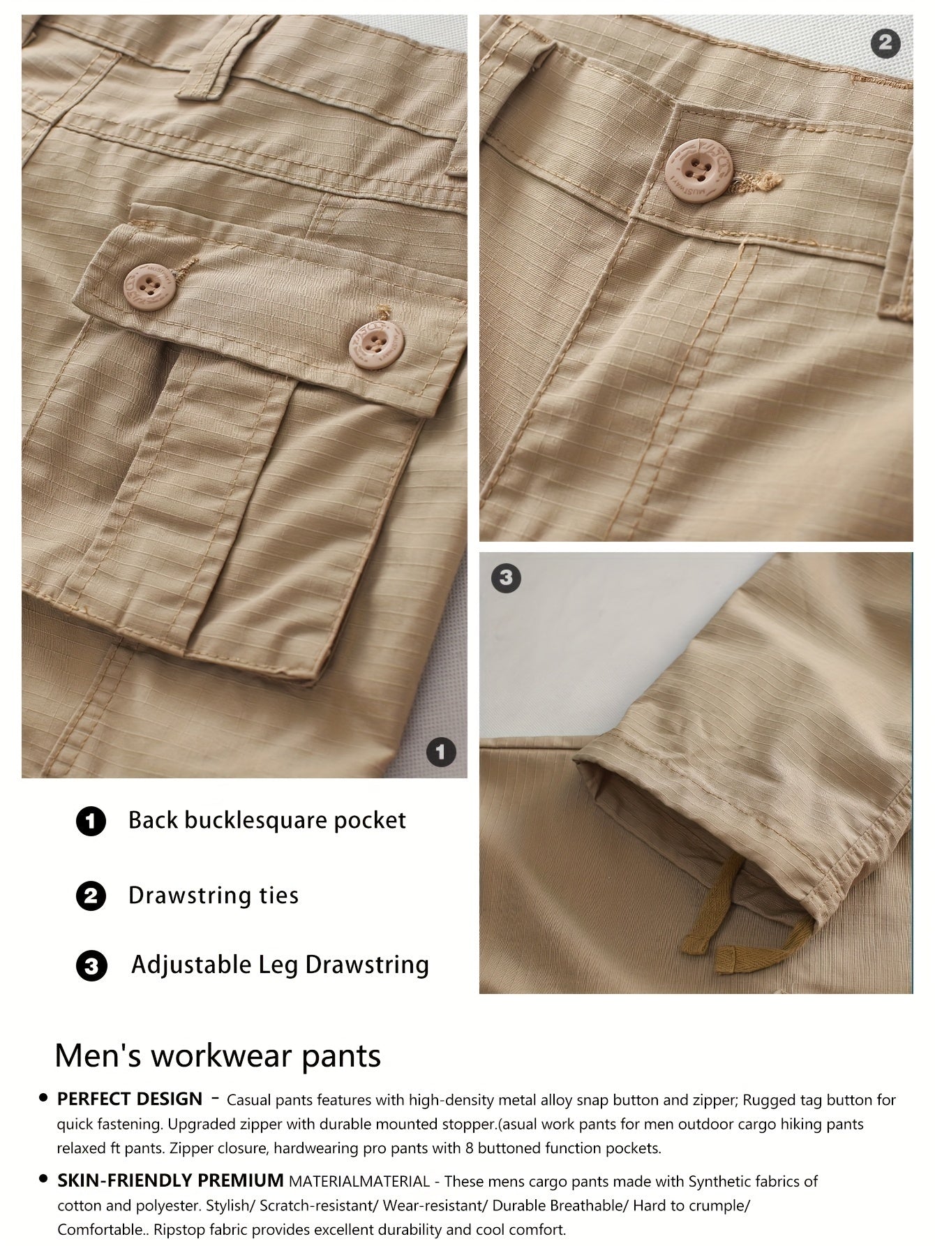 Relaxed Fit Multi-Pocket Cargo Pants for Men - Wear-Resistant, Tactical, Loose-Fitting, Comfortable, Durable, Versatile, and Practical - Ideal for Outdoor Activities, Hiking, Camping, and Travel