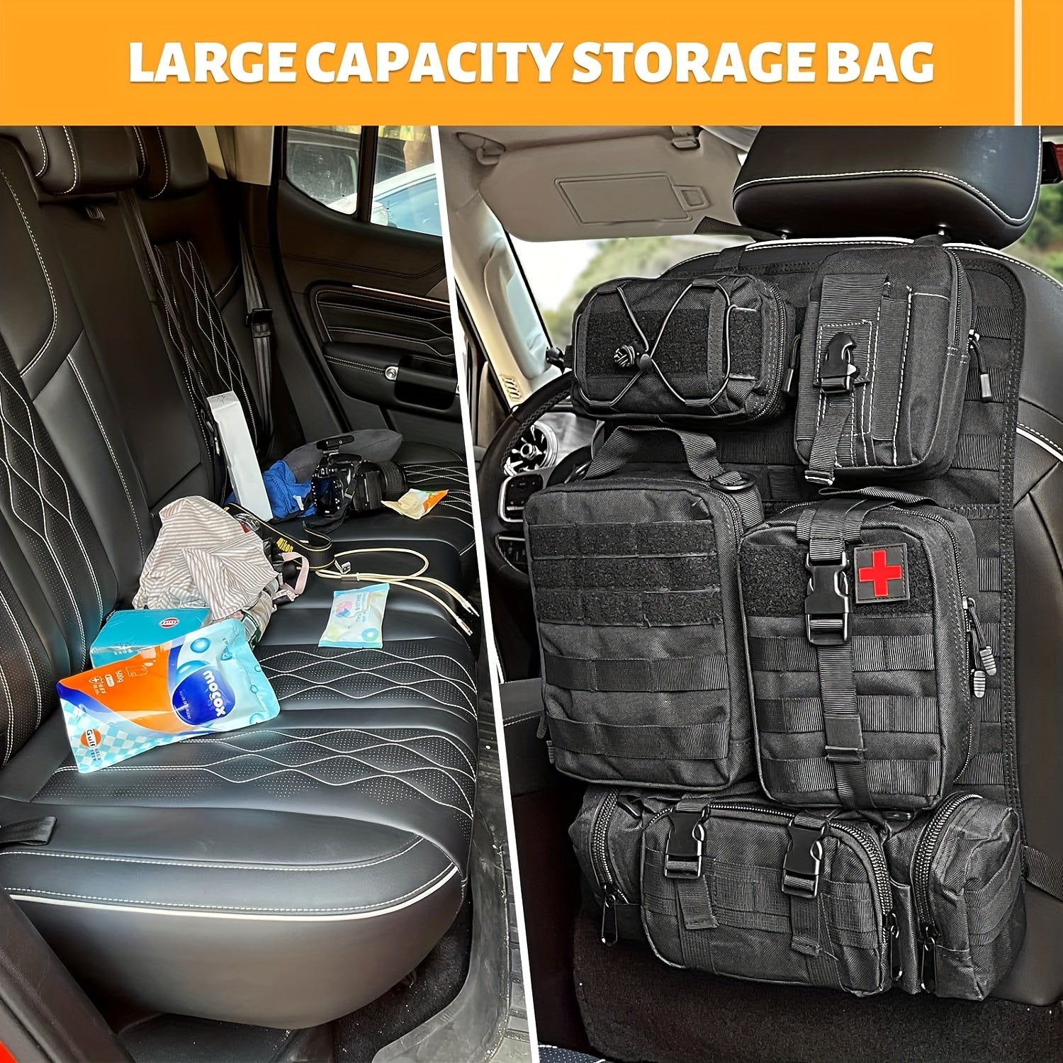 Tactical MOLLE Car Seat Organizer - Military Vehicle Panel System