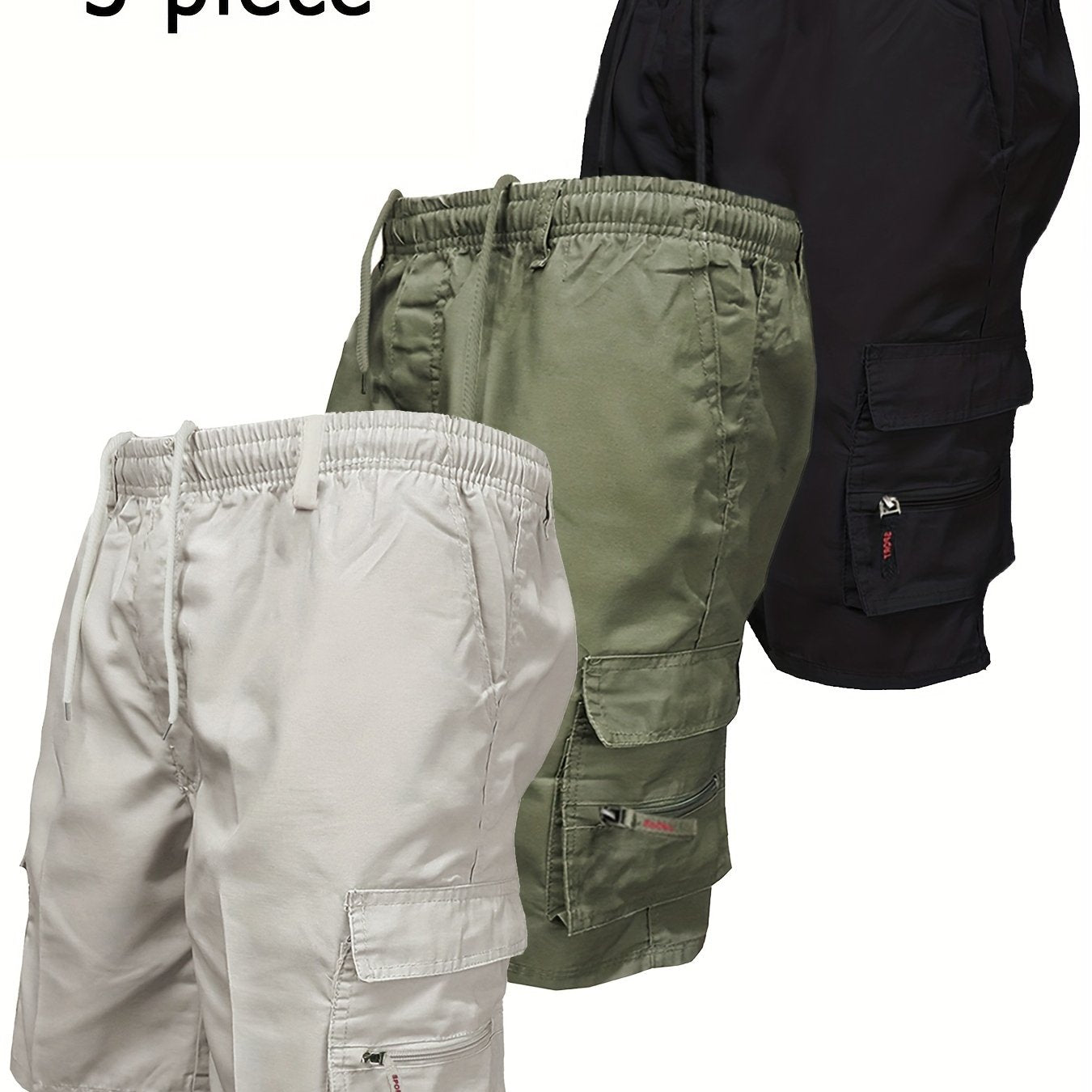 Men's Workwear Shorts 3pcs Set Camouflage Workwear Shorts Outdoor Tactical Shorts Summer Casual Sports Pants Loose Elastic Waist Work Hiking Sports Shorts 3pcs Set